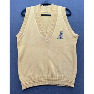 Vintage Yellow Golf Bag Embroidered V-Neck Sweater Vest Mens Large Preppy Knit